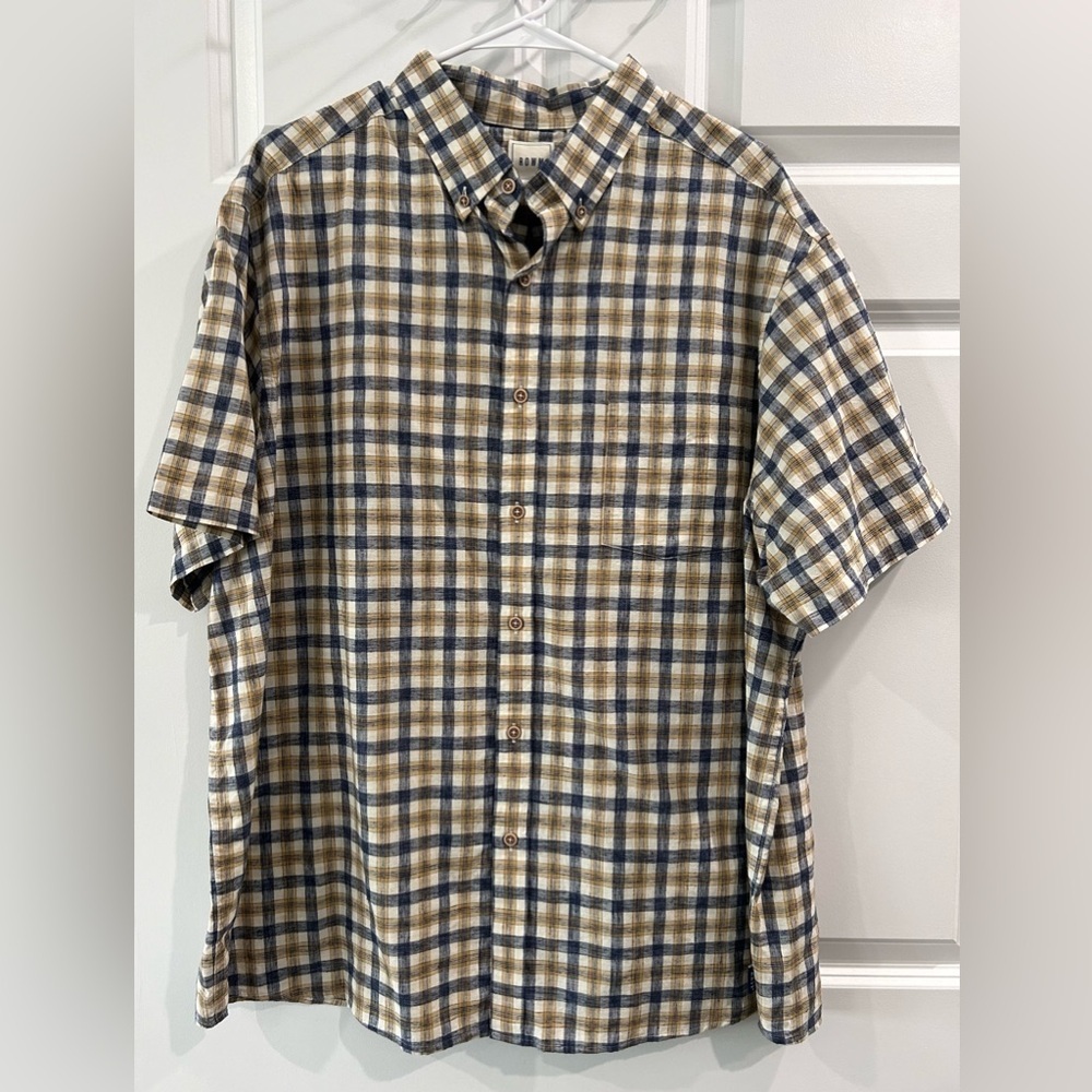 ROWM Button Front Shirt Mens 3XB Plaid Short Sleeve Casual Athleisure Preppy